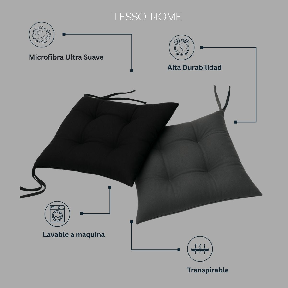 6 COJINES PARA SILLAS GRIS