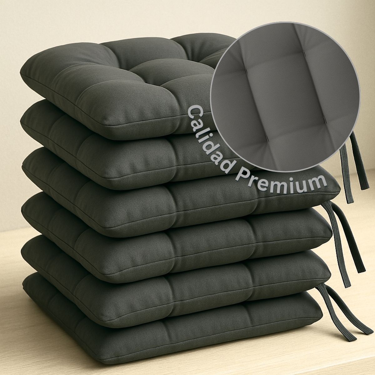 6 COJINES PARA SILLAS GRIS